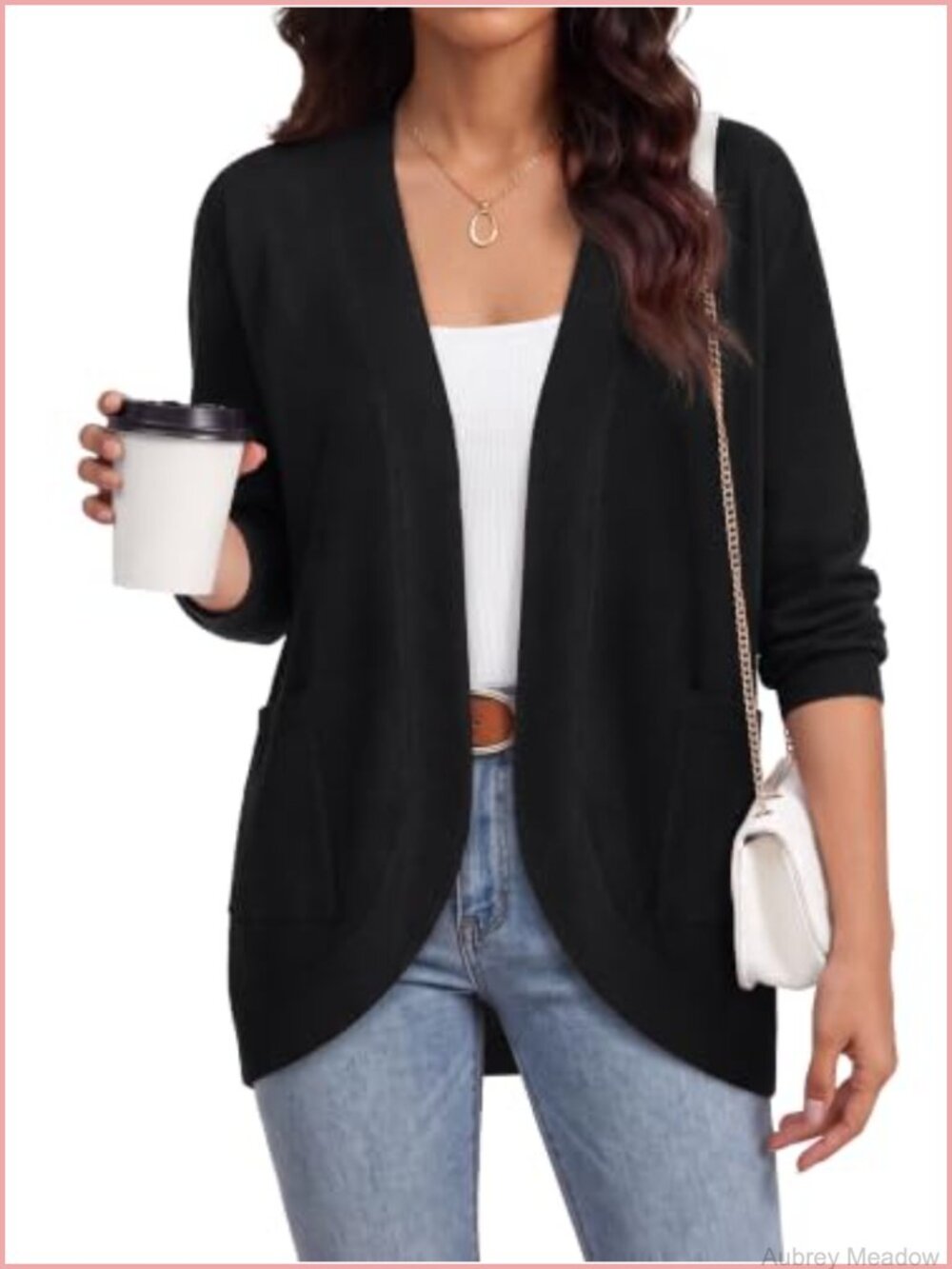 LILBETTER Long Sleeve Open Front Cardigan with Pockets Loose Fit Viscose Blend